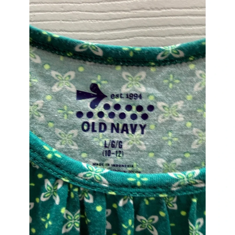 Old Navy Girls Teal Floral Drop Waist Dress Long Sleeve Cotton Modal L 10-12